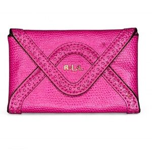 Ralph Lauren RLL Hot Pink Leather Envelope Card Case Mini Wallet